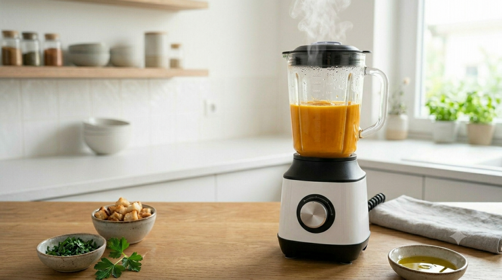 Meilleur blender chauffant soupe 2026 sur plan de travail de cuisine moderne